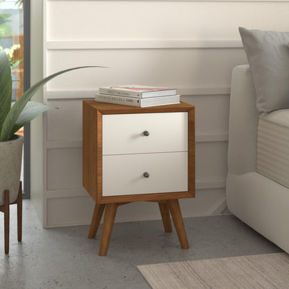 Chestnut and White Nightstand with Drawers and Open Shelf