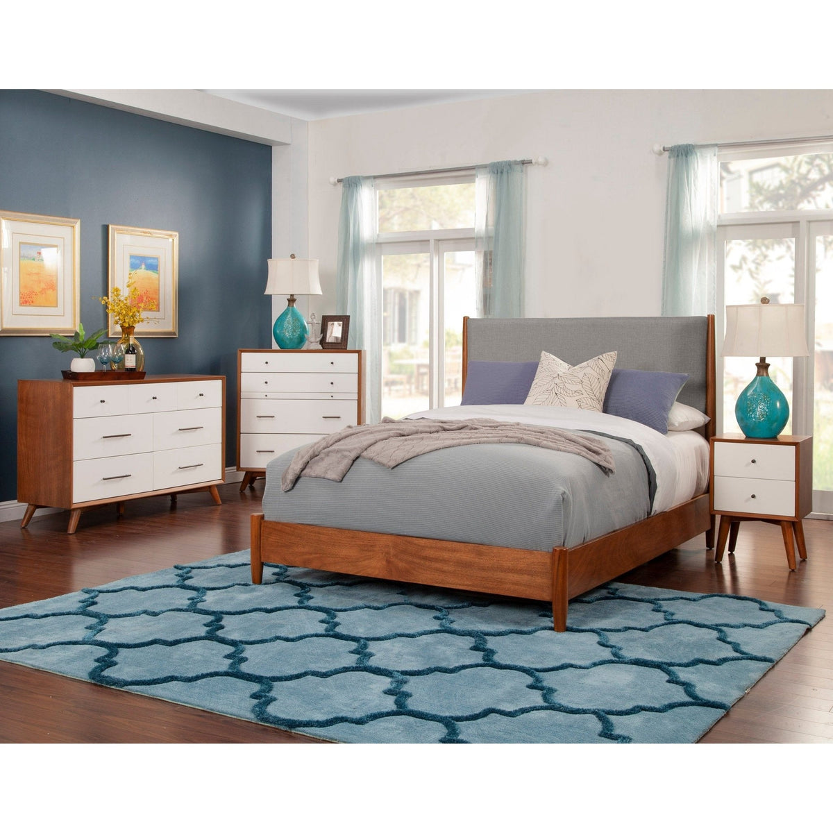 Flynn Mid-Century Nightstand in Two-Tone Chestnut and White – view 9