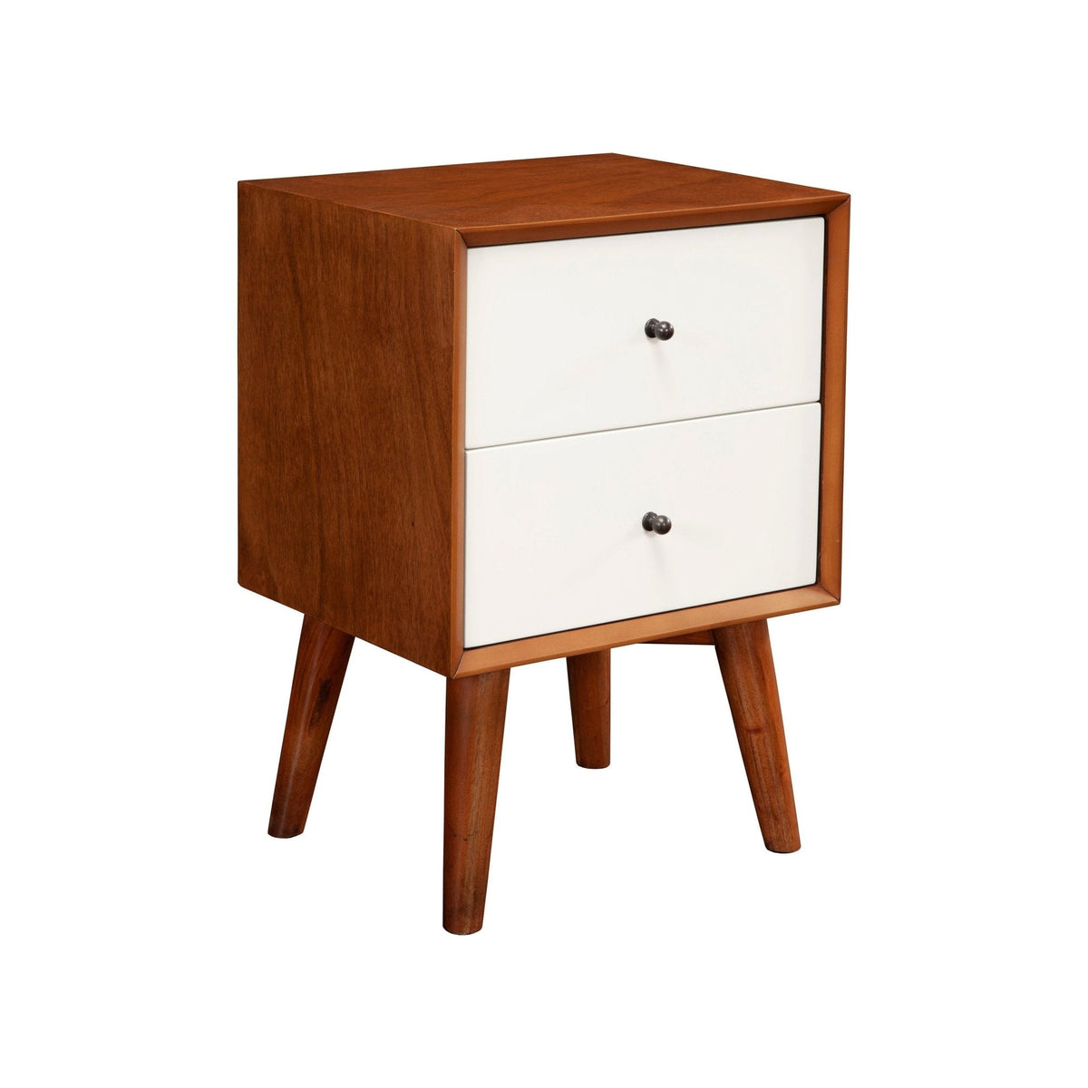 Flynn Mid-Century Nightstand in Two-Tone Chestnut and White – view 3