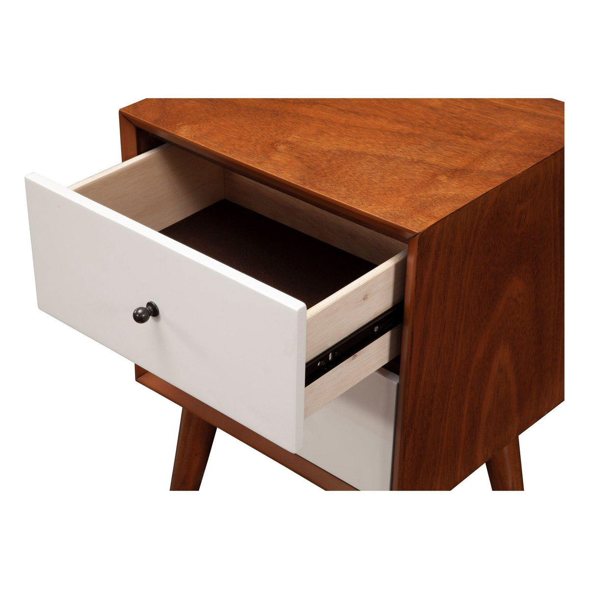 Flynn Mid-Century Nightstand in Two-Tone Chestnut and White – view 5