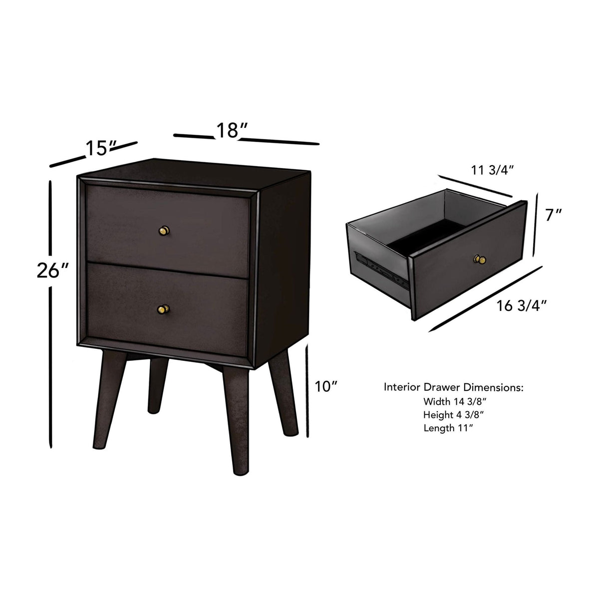Flynn Mid-Century Nightstand in Matte Black with Open Shelf – view 11