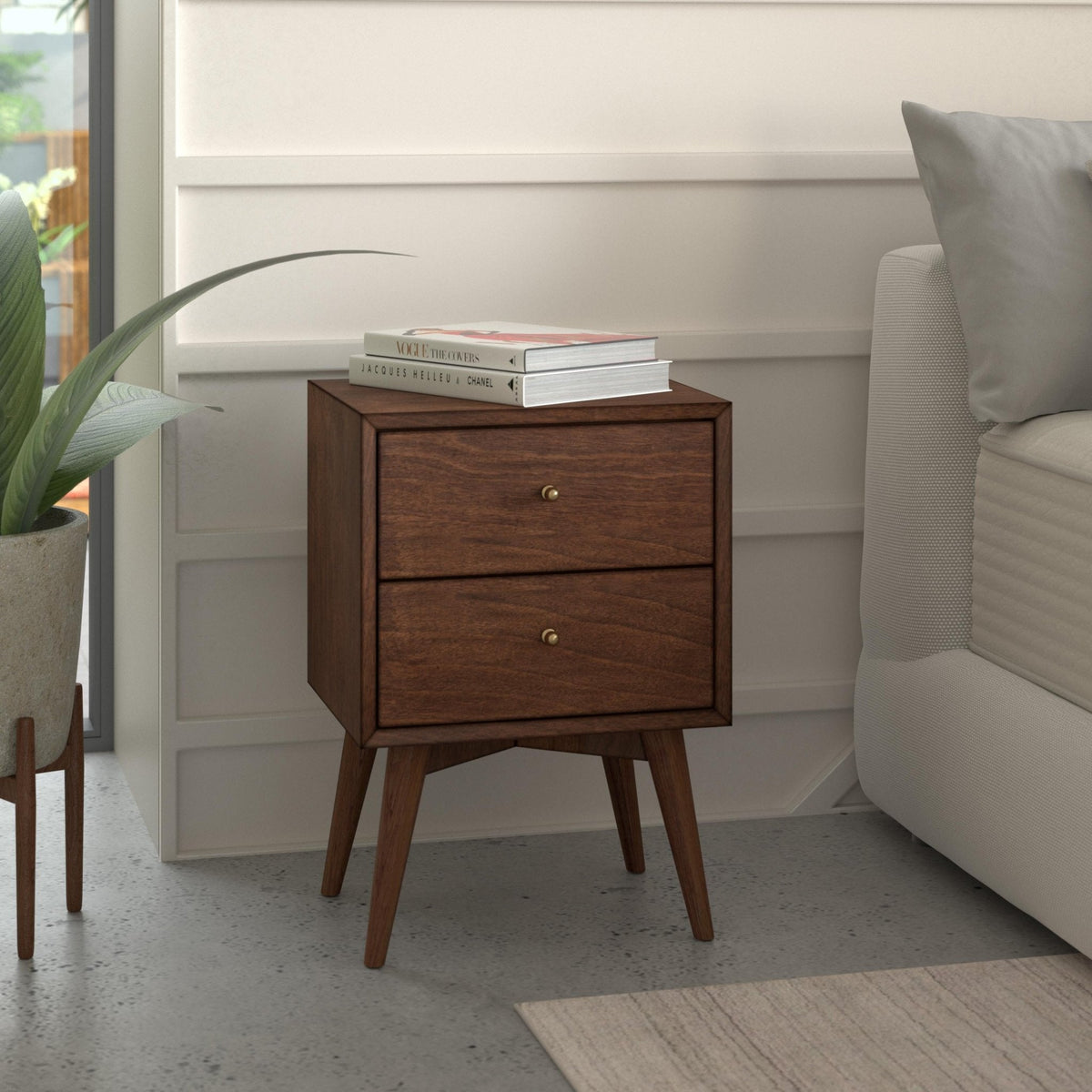 Flynn Mid-Century Nightstand in Espresso Walnut with Open Shelf – view 2