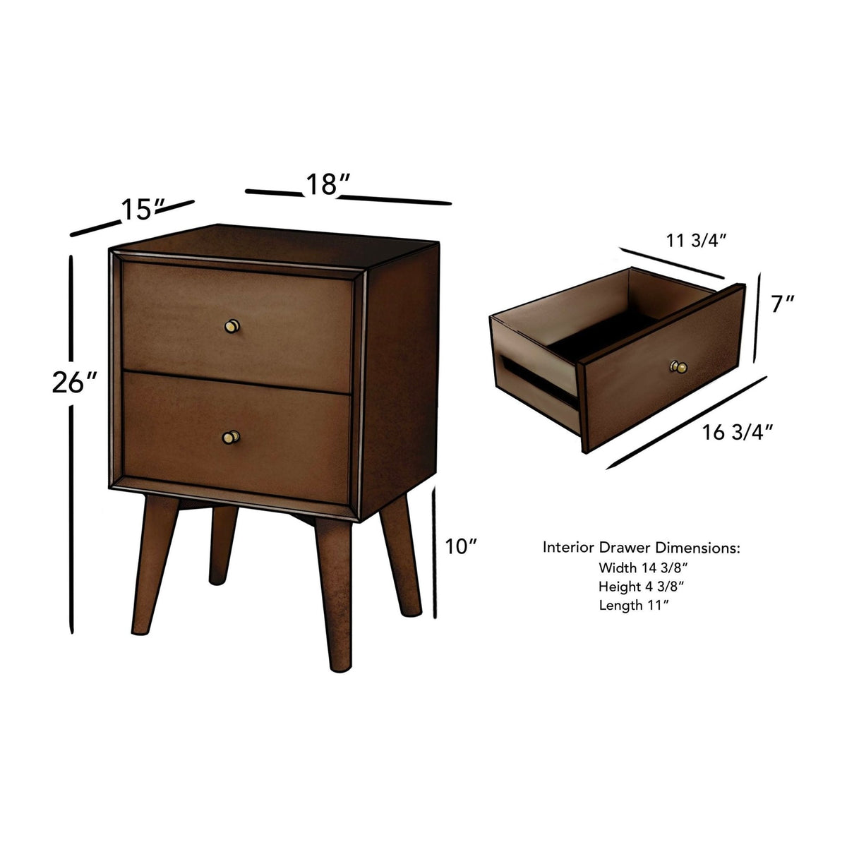 Flynn Mid-Century Nightstand in Espresso Walnut with Open Shelf – view 7