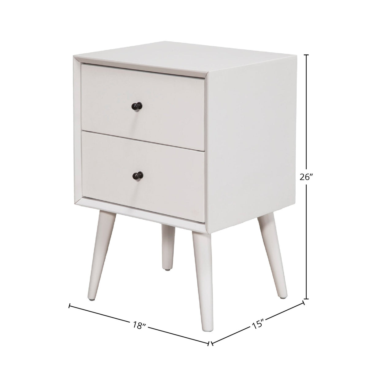 Flynn White Nightstand with Two Drawers and Open Shelf – view 8