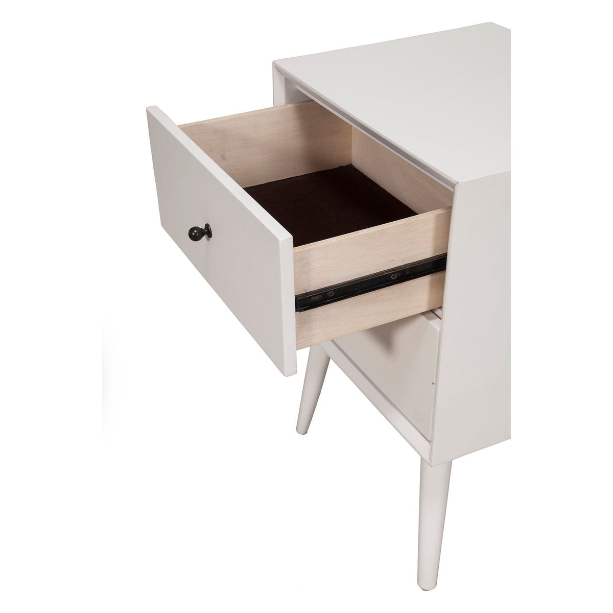 Flynn White Nightstand with Two Drawers and Open Shelf – view 7
