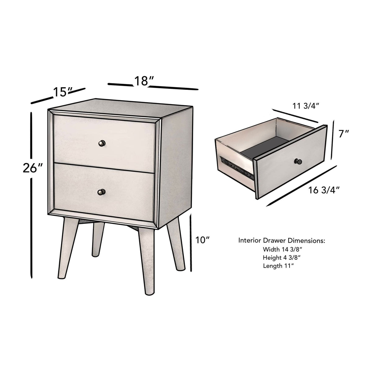 Flynn White Nightstand with Two Drawers and Open Shelf – view 9