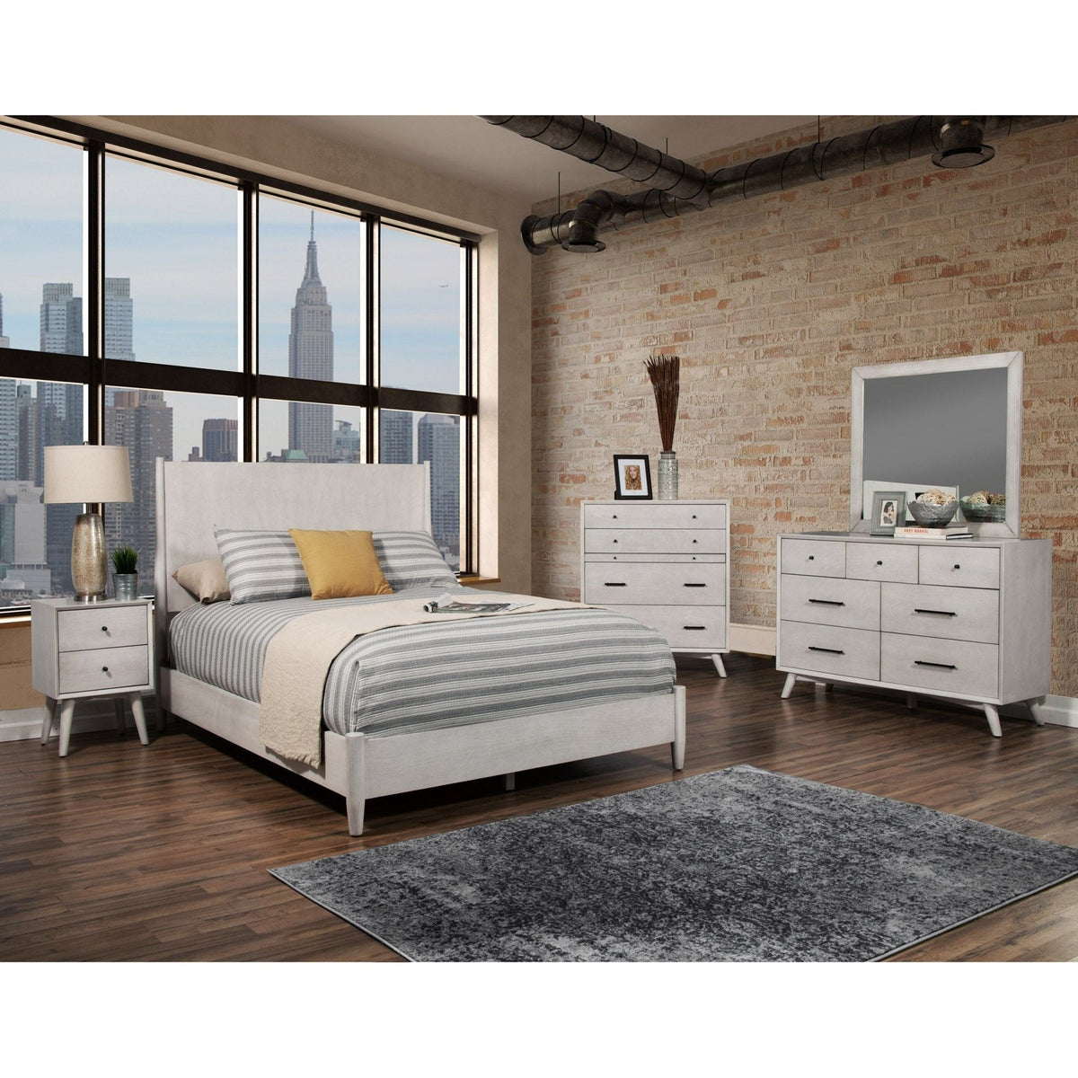 Gray Wood Panel Bed with Sculpted Slat Headboard