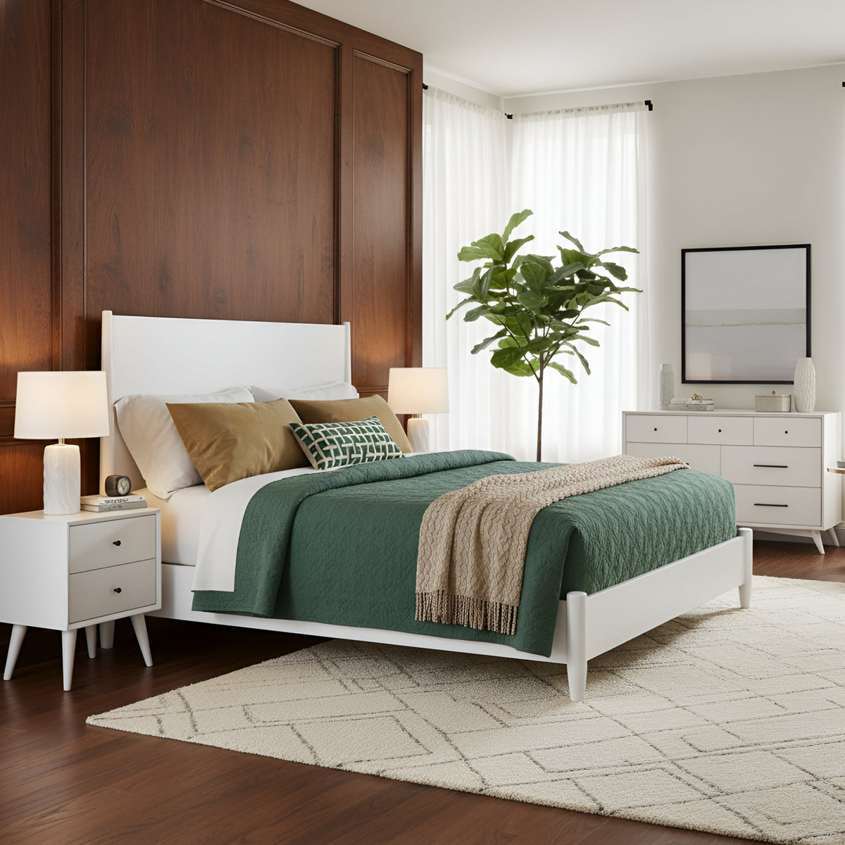 Flynn Panel Bed in White with Sculpted Slat Headboard – view 3