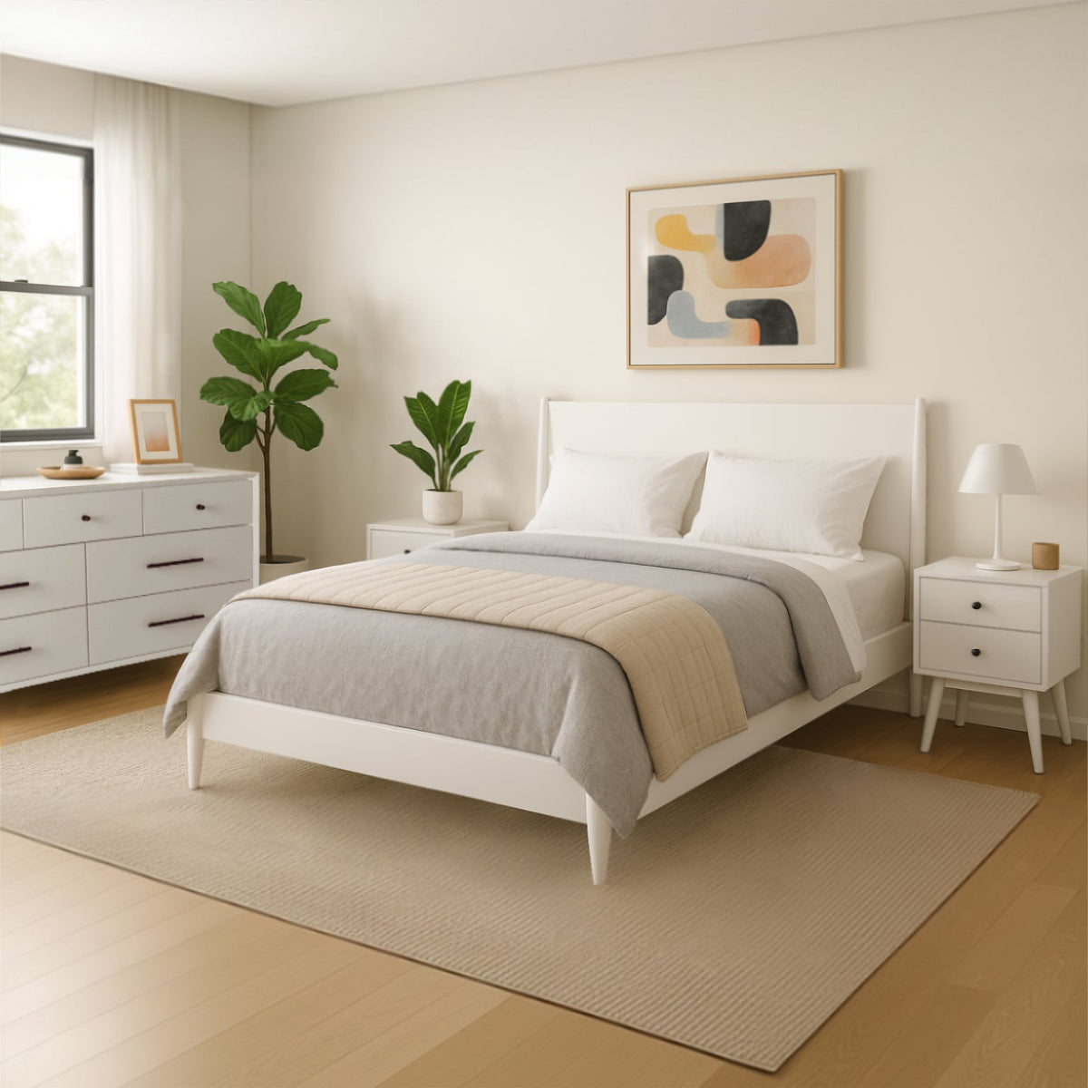 Flynn Panel Bed, White