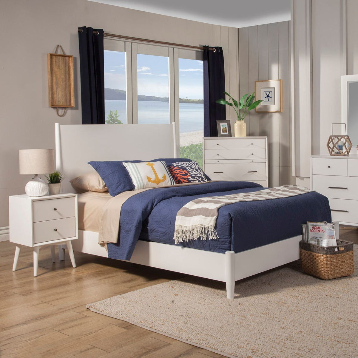 Flynn Panel Bed in White with Sculpted Slat Headboard – view 4