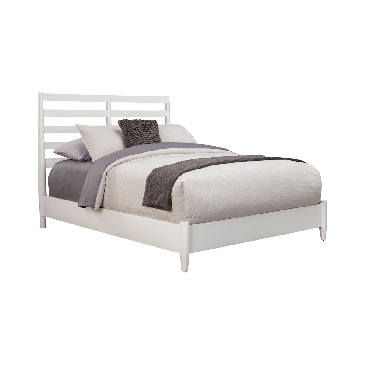 Flynn Retro Bed in Matte White Solid Mahogany, Mid-Century – view 4
