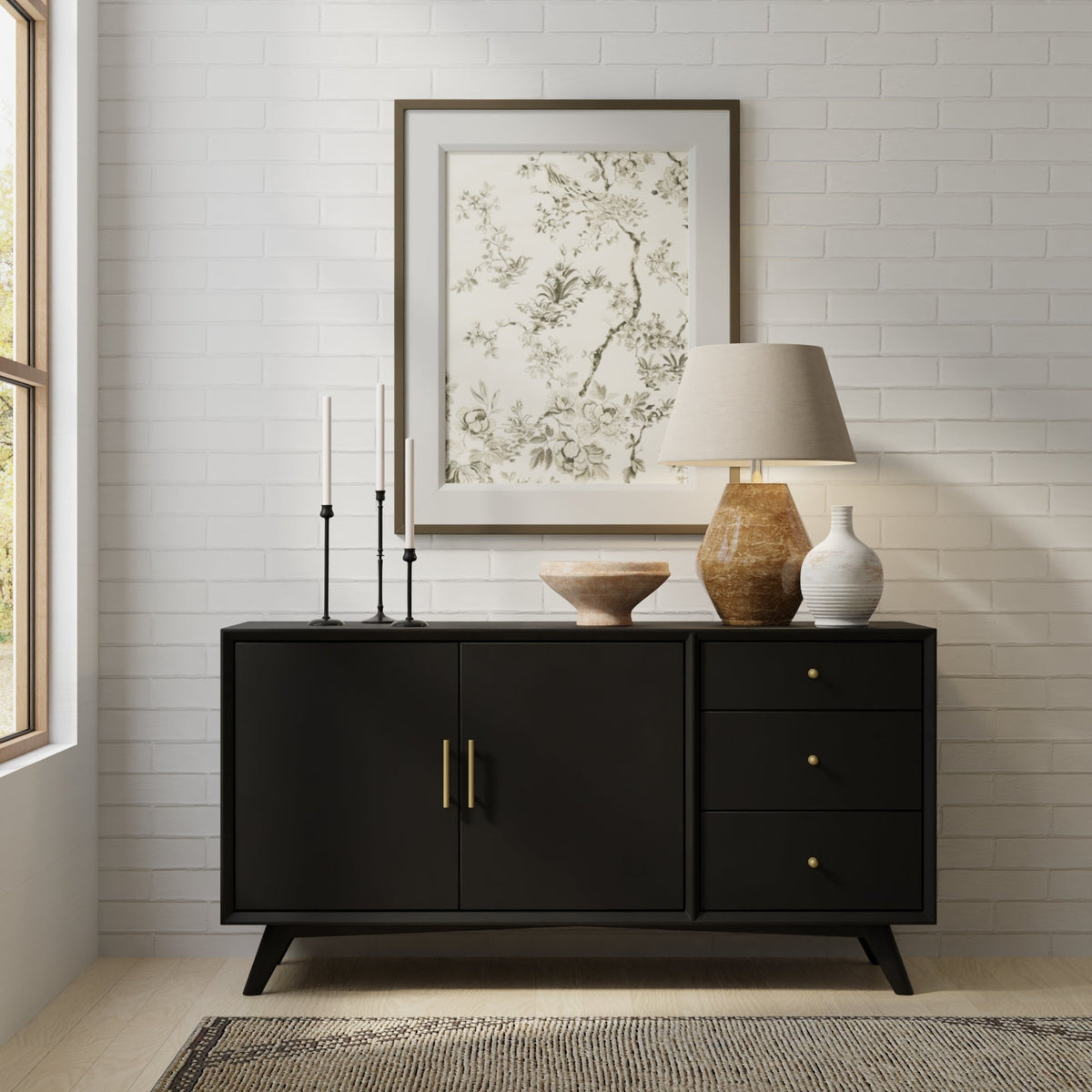 Matte Black Flynn Sideboard with Cabinet and Drawers