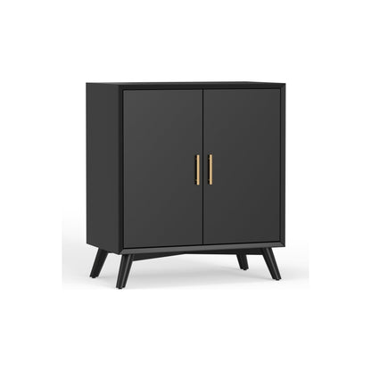Flynn Small Bar Cabinet with Wine and Stemware Storage, Black – view 5