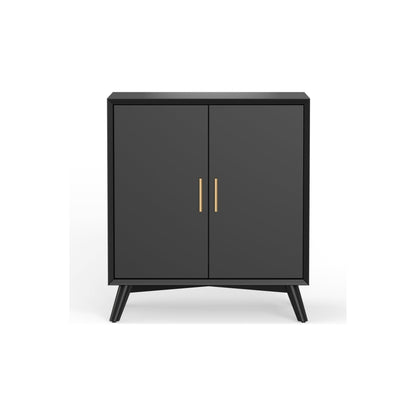 Flynn Small Bar Cabinet with Wine and Stemware Storage, Black – view 4