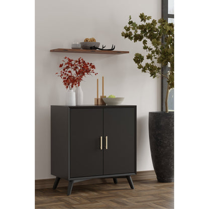 Flynn Small Bar Cabinet with Wine and Stemware Storage, Black – view 3