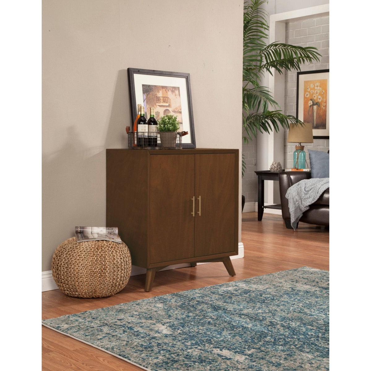 Flynn Small Bar Cabinet with Wine and Stemware Storage, Walnut – view 2
