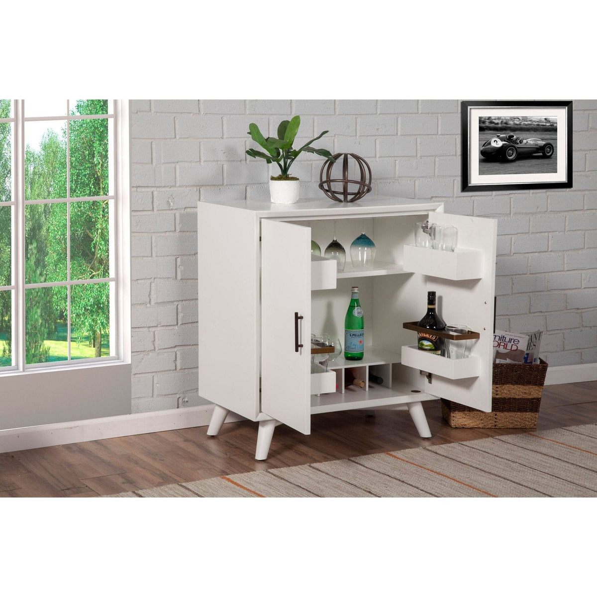 Flynn Small Bar Cabinet with Stemware Storage, Matte White – view 5