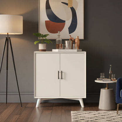 Small White Bar Cabinet with Stemware Storage