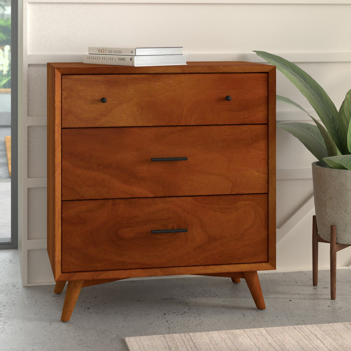 Flynn Compact 5-Drawer Small Chest with Dovetail Drawers, Chestnut – view 3