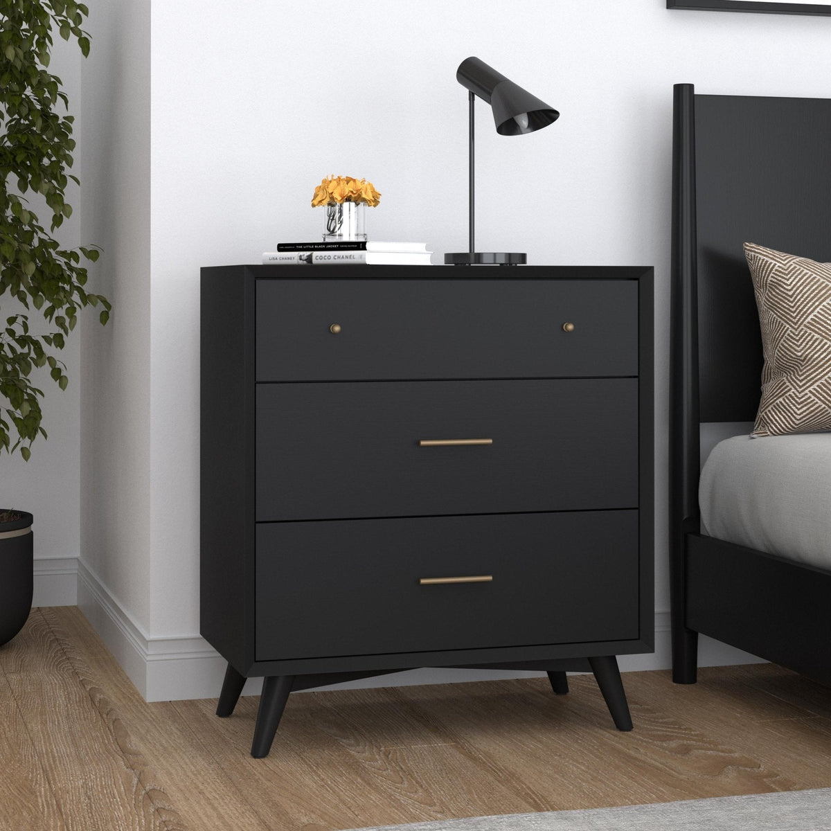Black Finish Small Chest with Five Drawers
