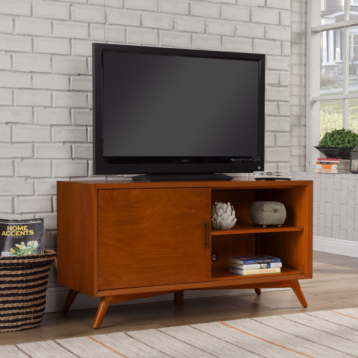Flynn Small Solid Mahogany TV Console with Open Shelf, Chestnut – view 3