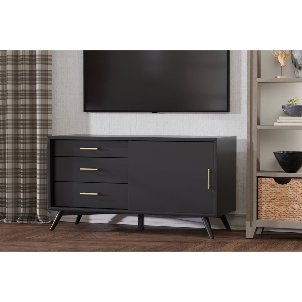 Solid Mahogany Flynn Small TV Console in Black