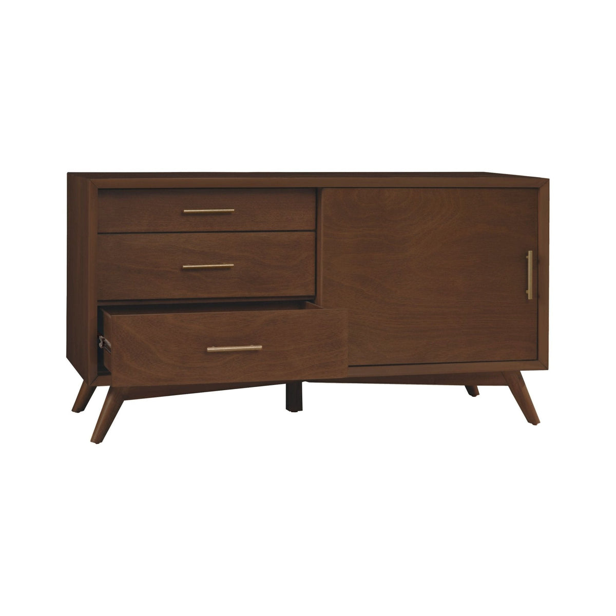 Flynn Small TV Console with Cabinet and Open Shelf, Walnut – view 9