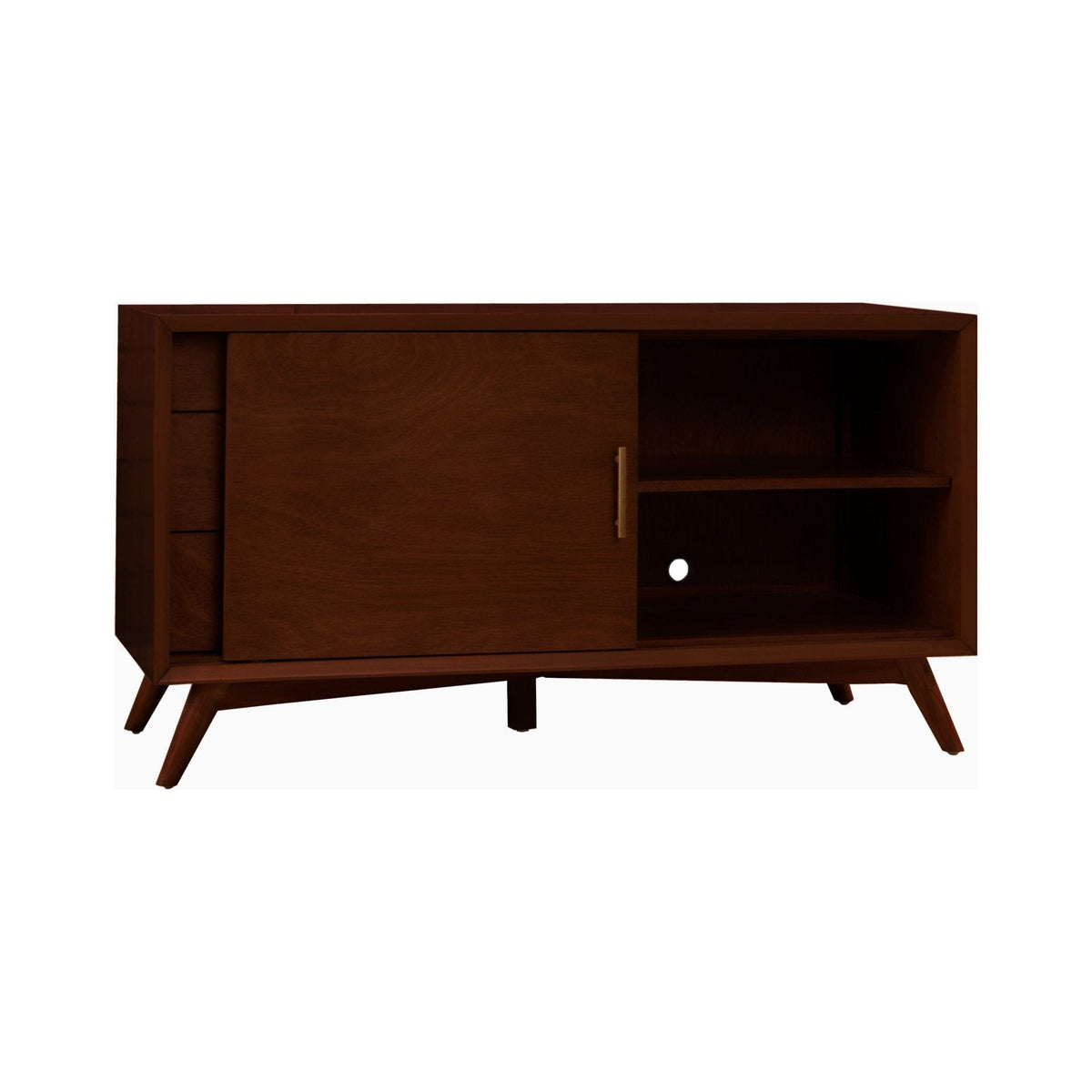 Flynn Small TV Console with Cabinet and Open Shelf, Walnut – view 10