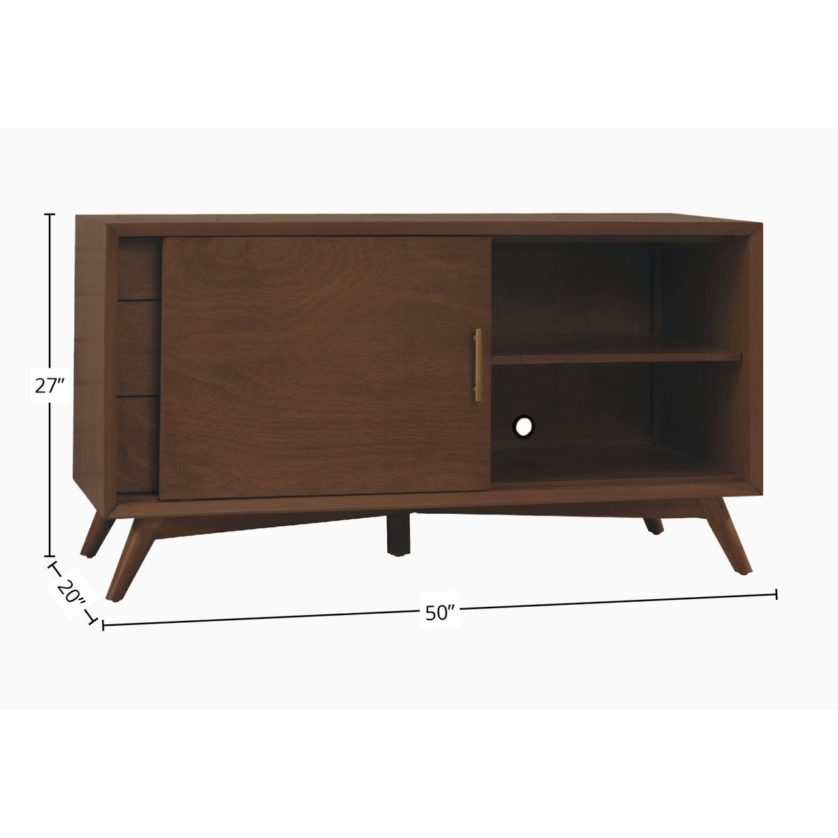 Flynn Small TV Console with Cabinet and Open Shelf, Walnut – view 11