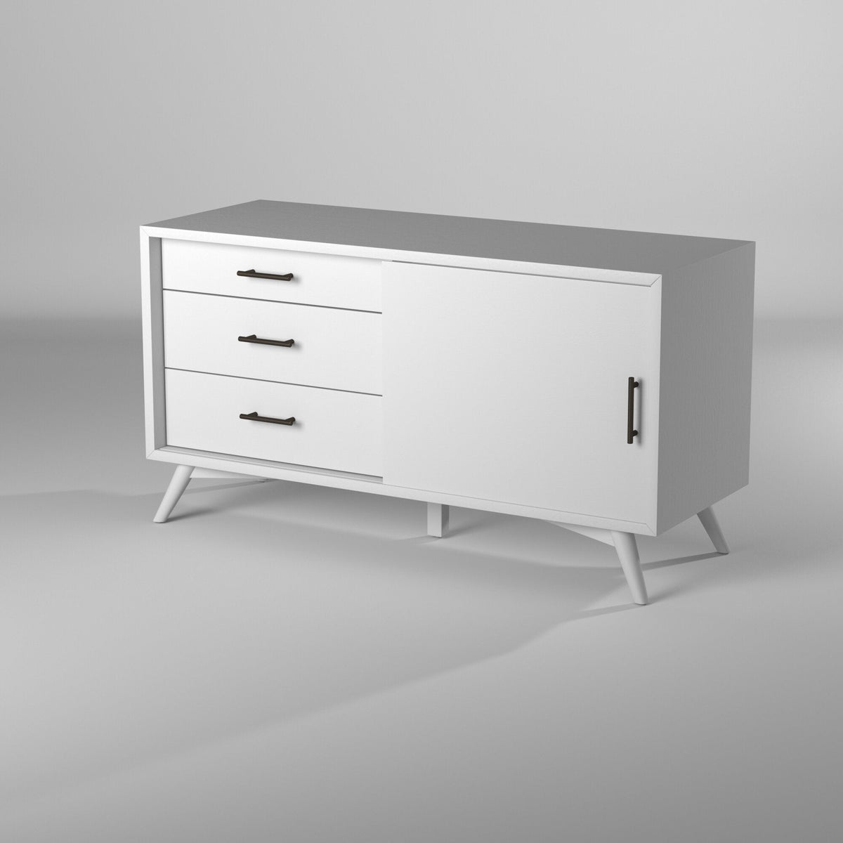 Flynn Small TV Console with Cabinet and Open Shelf, White – view 5