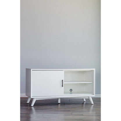 Flynn Small TV Console with Cabinet and Open Shelf, White – view 4