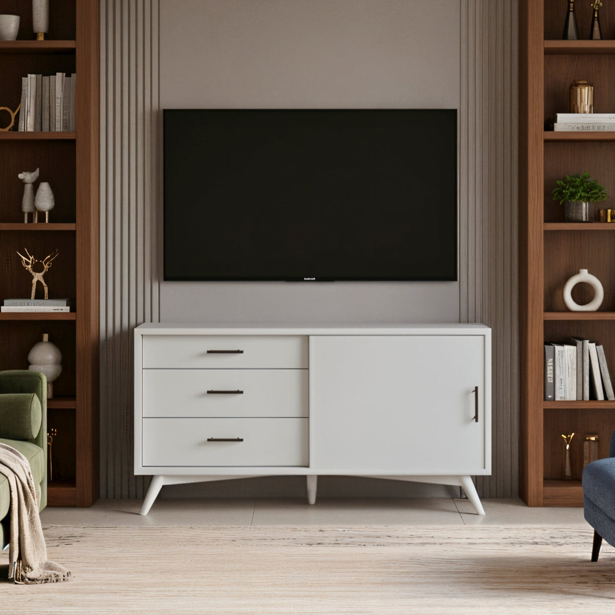 Matte White Finish Small TV Console for Compact Spaces