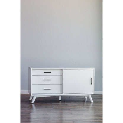 Flynn Small TV Console with Cabinet and Open Shelf, White – view 3