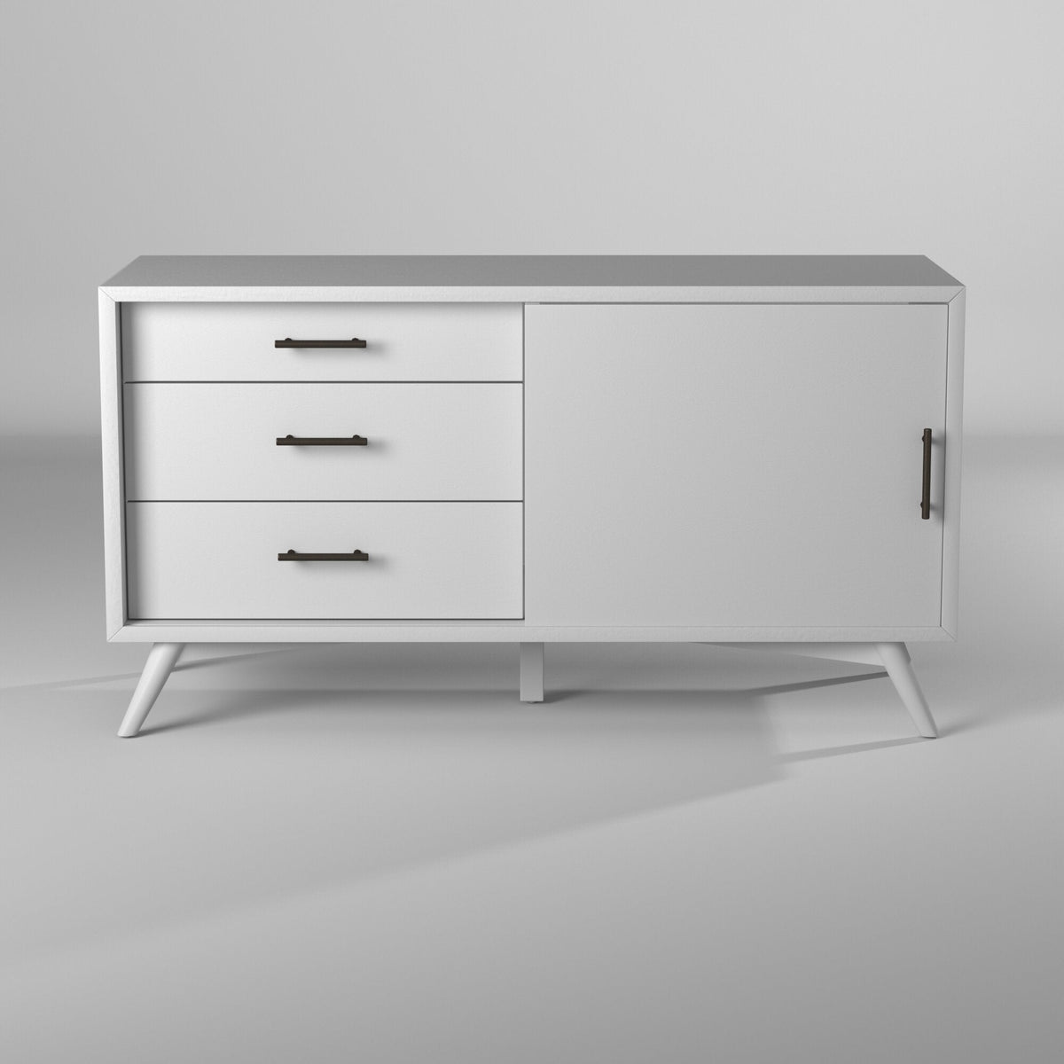 Flynn Small TV Console with Cabinet and Open Shelf, White – view 7