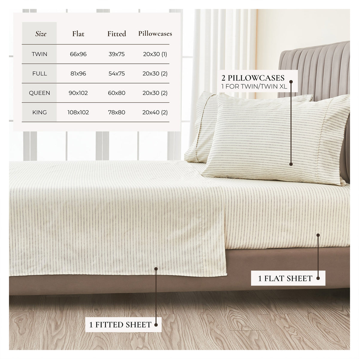 Brushed Microfiber Striped Sheet Set – Evette Collection – view 40