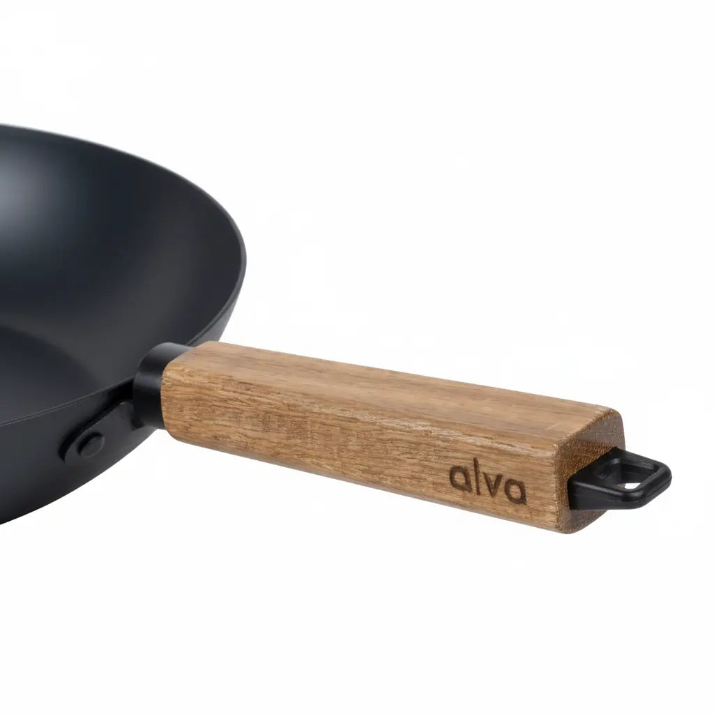 12-Inch Pre-Seasoned Carbon Steel Flat-Bottom Wok with Wood Handle – view 5