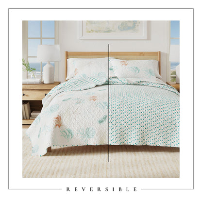 Key West Watercolor Seashell and Coral Coastal Quilt Set – view 4