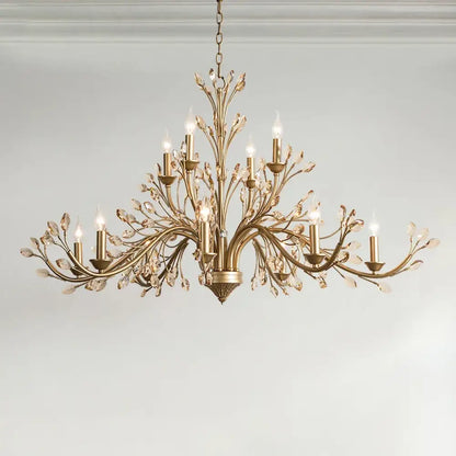 French branch crystal chandelier with amber crystals in an elegant dining room