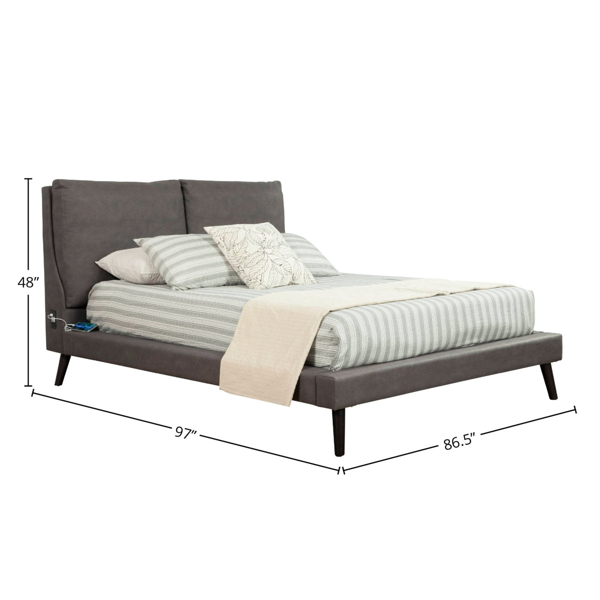 Gabriela Gray Upholstered Platform Bed with USB Ports and Outlets – view 8