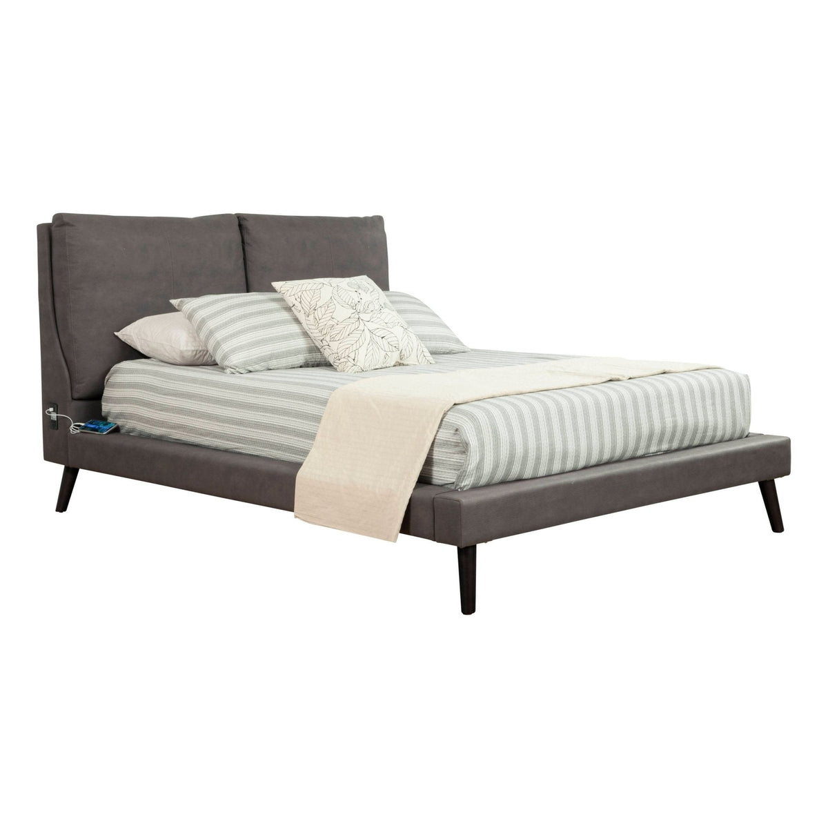 Gabriela Gray Upholstered Platform Bed with USB Ports and Outlets – view 3
