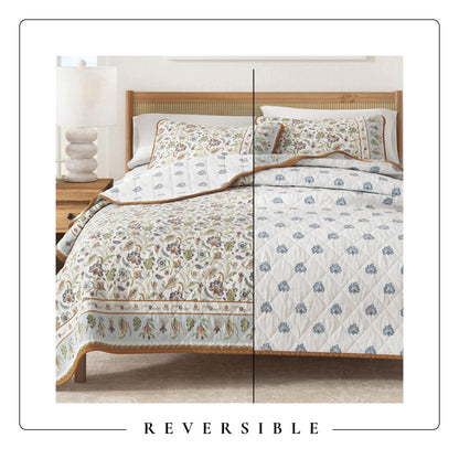 Boho Floral Printed Cotton Quilt and Sham Set – Indira Collection – view 5