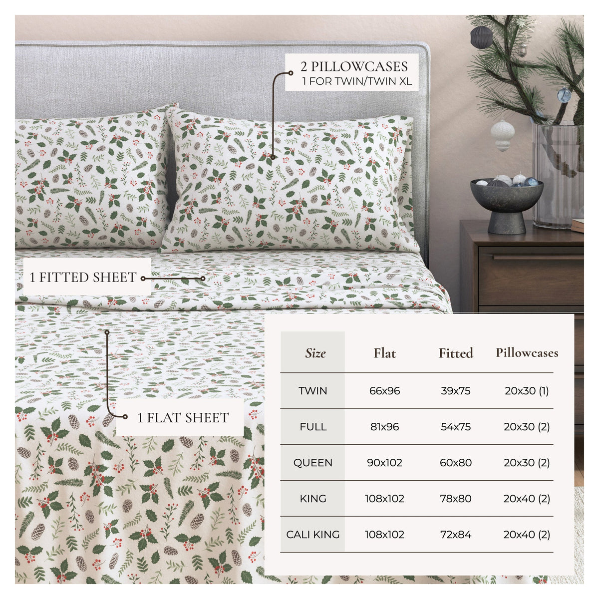 Turkish Cotton Christmas Flannel Sheet Set – Whittaker Collection – view 9