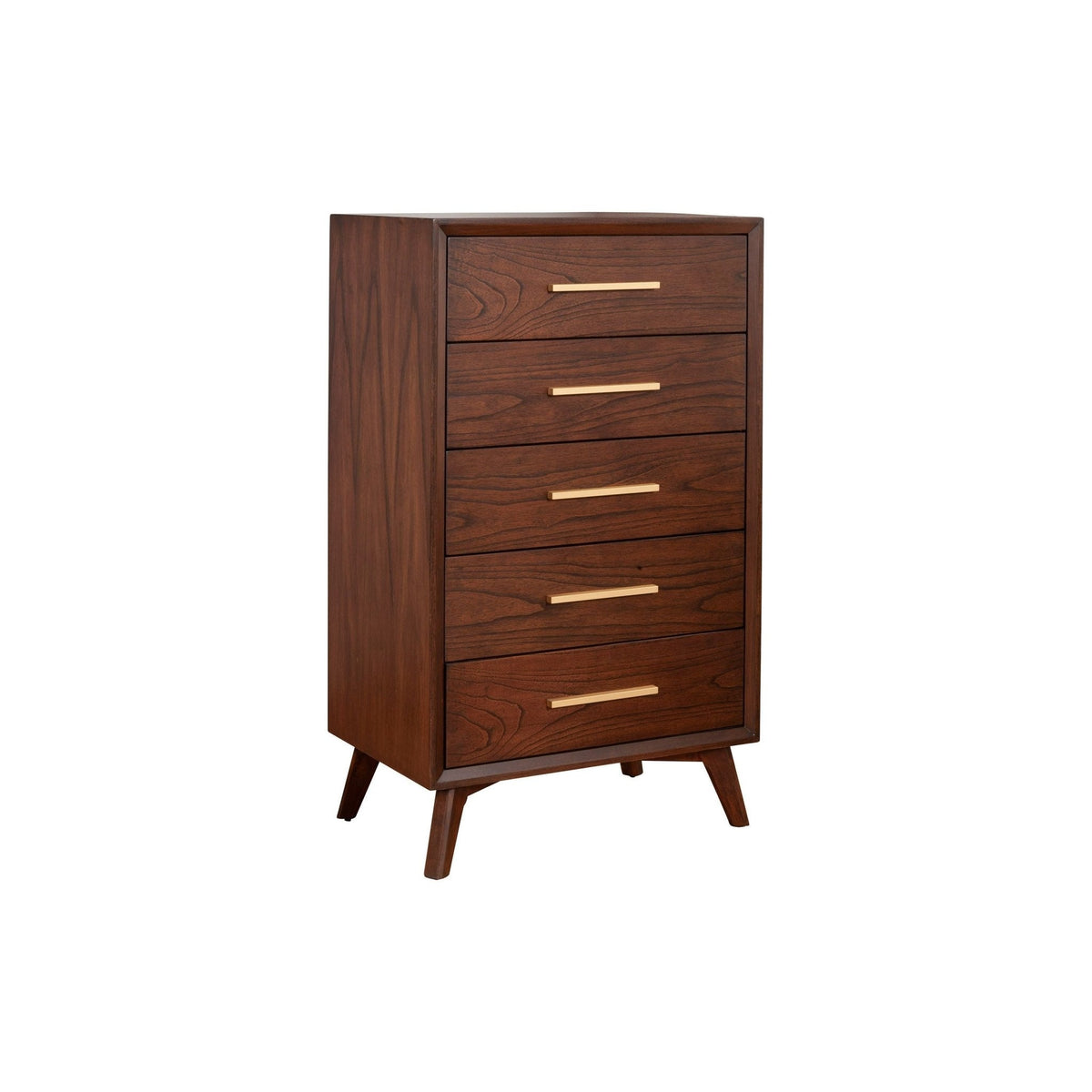 Arden Mid-Century 5-Drawer Chest, Mahogany in Walnut Finish – view 2
