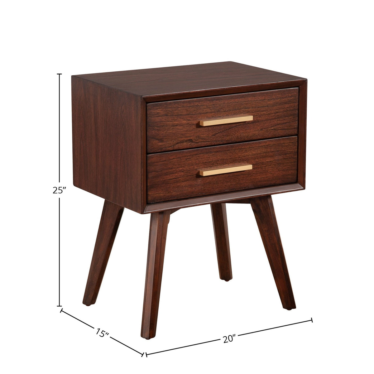 Arden Mid-Century 2-Drawer Nightstand in Walnut Mahogany – view 7
