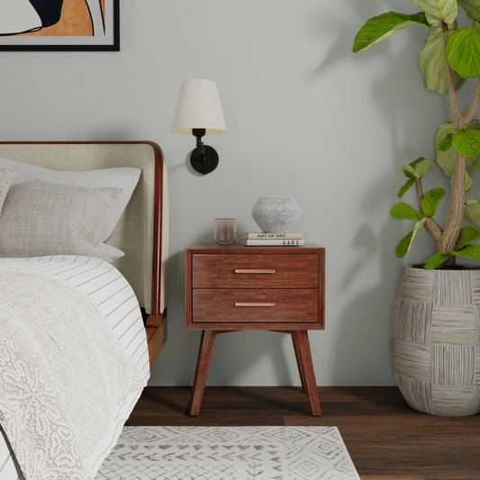 Mahogany Wood Arden Nightstand with Mid-Century Influence