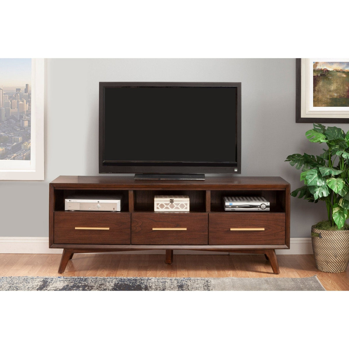 Arden Mid-Century Mahogany TV Console, Walnut Finish – view 2
