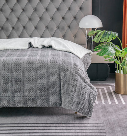 Dark Grey Bubble Textured Faux Fur and Sherpa Throw Blanket – view 7