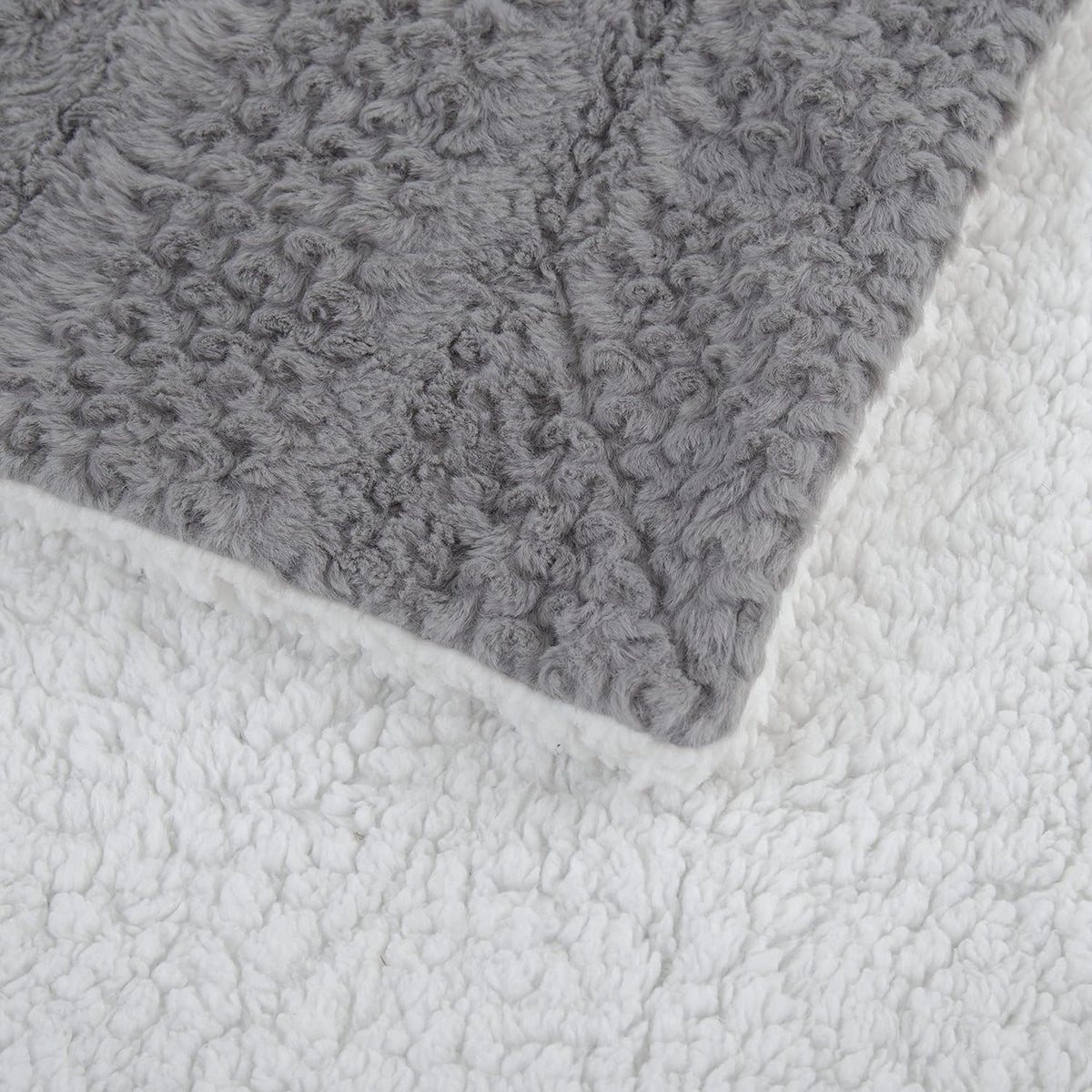 Dark Grey Bubble Textured Faux Fur and Sherpa Throw Blanket – view 6