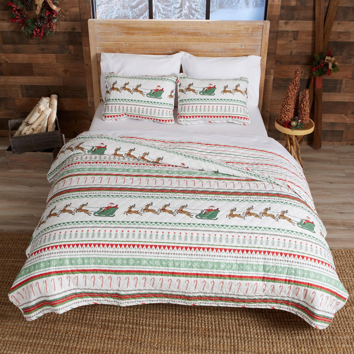 Festive Santa and Reindeer Christmas Quilt Set – Festive Collection – view 2