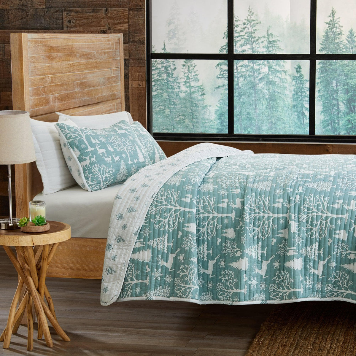Enchanted Blue Forest Lodge Woods Quilt Set – Winter Solstice Collection – view 5
